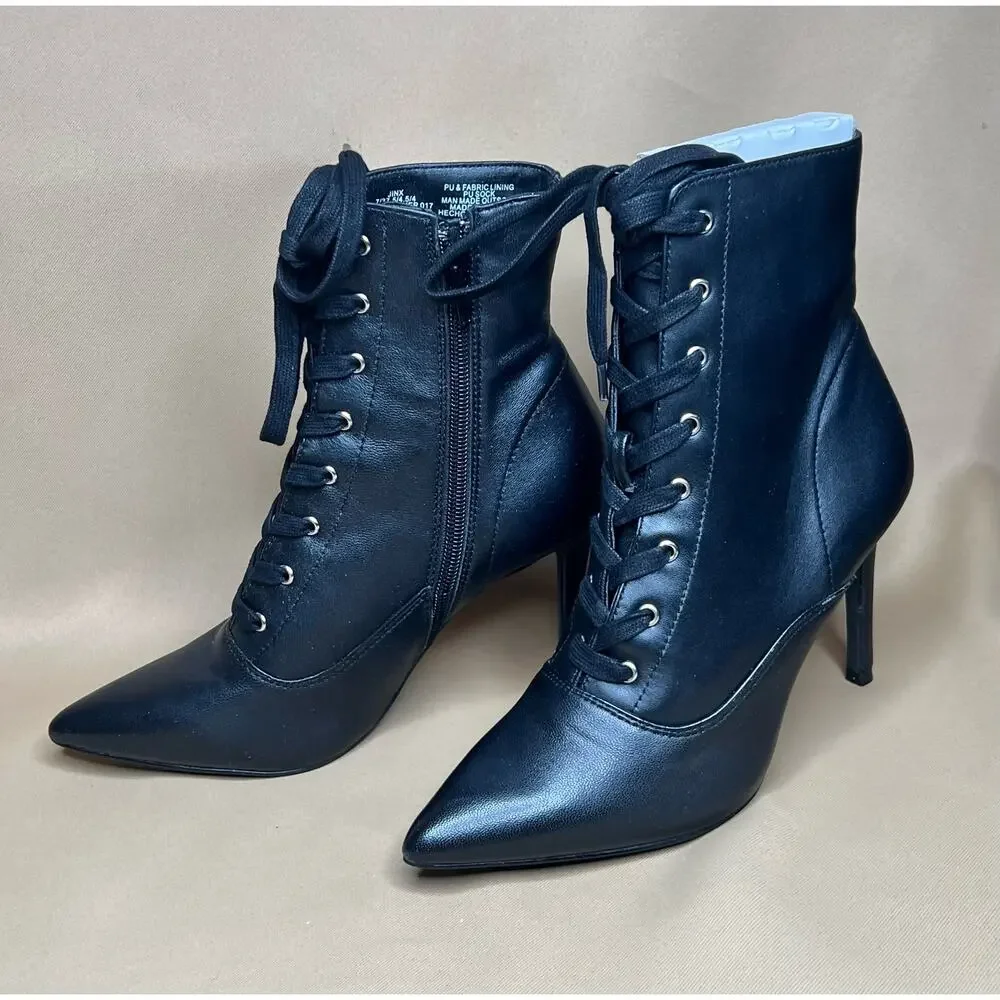 Steve Madden Black Jinx Laced Heeled Ankle Bootie 6 New